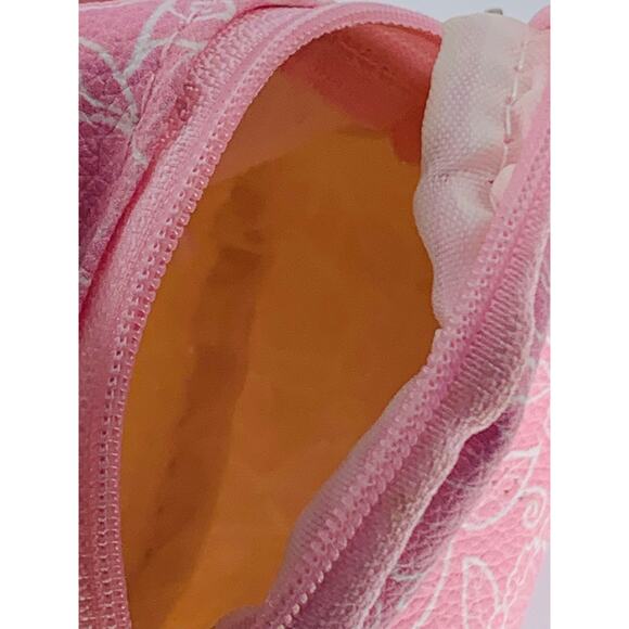 Backpack Charm Mini Pink White Floral Vinyl Zipper Ring Small Bag Coin Purse - Picture 5 of 7